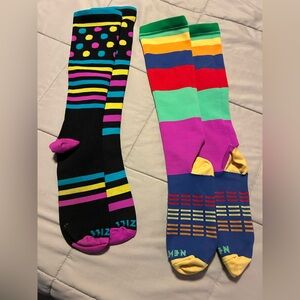 Two pair NewZill XXL colorful compression knee high socks